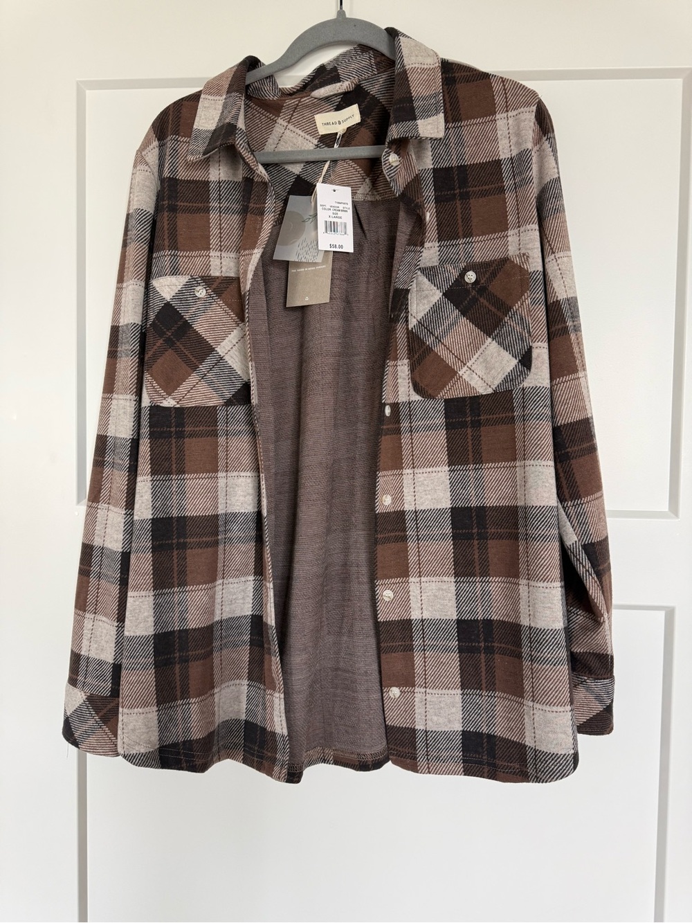 Thread & Supply Brown Cream & Black Plaid Button-Down Shirt Jacket